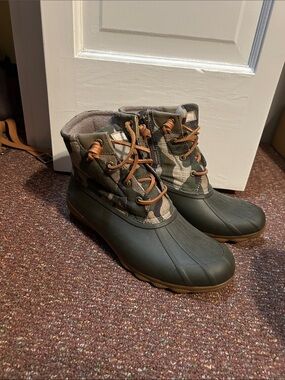 Sperry Camouflage Duck Boots with Brown Leather Laces